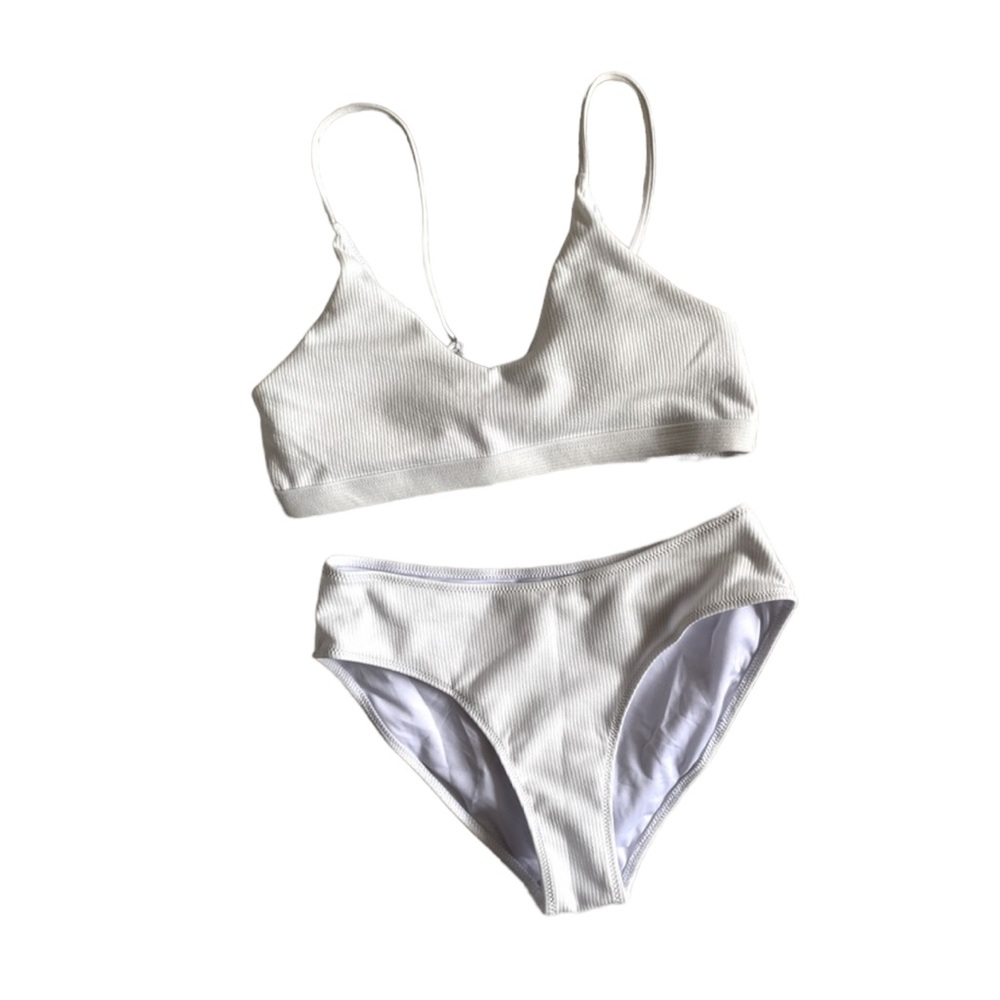 Bohemian BOHO WHITE BIKINI ribbed material swimwear adjustable straps bride NWT